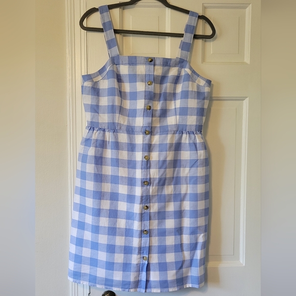 J. CREW Blue and White Gingham Linen Cotton Blend Button Front Dress Sz. 10 - Picture 3 of 4